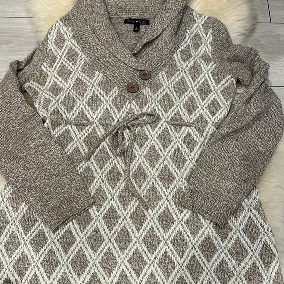 Derek Heart Maternity Brown/White Cowl Neck Sweater with Front Ties Size Large - Picture 2 of 7